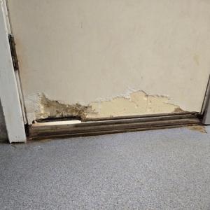 Door chewed by marsh rats. Midcoast Humane photo