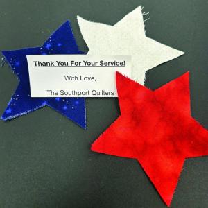Red, white and blue stars and a big "Thank You" note accompanied each quilt made by Southport Island quilters for veterans at Cabin in the Woods. Courtesy photo