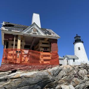 Storm damage to the fog bell building at Pemaquid Point Lighthouse in Bristol. Courtesy of Bob Trapani Jr. and World Monument Fund