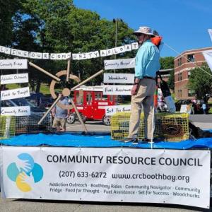 The Community Resource Council's eight programs highlighted on a Windjammer Days parade float. Courtesy of the Community Resource Council