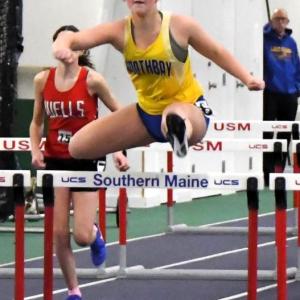 Sophia Mansfield competes at an indoor track event Jan. 17. Courtesy of Leah Plummer