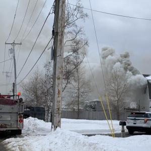Fire at the Boothbay Harbor Sewer District. BILL PEARSON/Boothbay Register