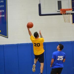 Bruce Orne with a running hook shot. KEVIN BURNHAM/Boothbay Register