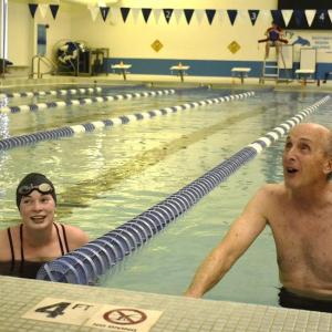 Hannah Hills and Larry Brown wait to hear the results of their race. ISABELLE CURTIS/Boothbay Register
