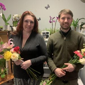 Harbor Blooms opened March 1 and owners Andrea, left, and Tom Peaslee are anxious to serve all of your floral needs at their shop in the Meadow Mall. BILL PEARSON/Boothbay Register Flower shop