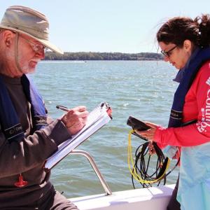  Volunteers with Coastal Rivers’ estuary water quality monitoring program take water samples and measurements to help us understand changing conditions. Photo by Kris Christine