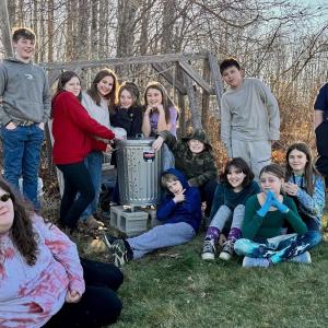 The christening of the first compost bin, donated by Ames True Value of Wiscasset!  Sixth grade Edgecomb Eddy students. Courtesy photo