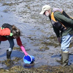 Delia Downes, left, and Dell Downes exploring tidepools. FRITZ FREUDENBERGER/Boothbay Register
