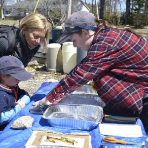 Jackie Branch, right, leads a seaweed pressing activity. FRITZ FREUDENBERGER/Boothbay Register
