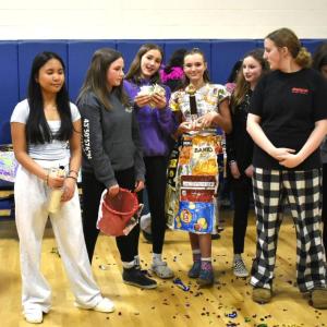 Ashlynn Andrews and her design team won first place for their upcycled chip bag dress. ISABELLE CURTIS/Boothbay Register