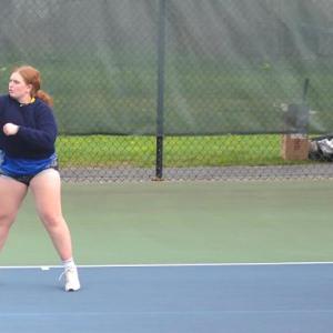 Boothbay's second doubles team, Addie Barter, left, and Ivory Cody won their match against Dirigo on Monday, May 5. KEVIN BURNHAM/Boothbay Register