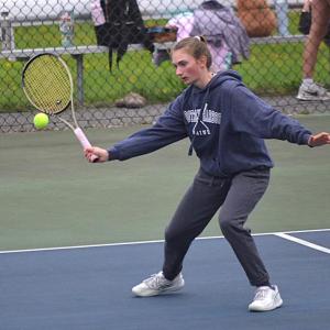 Laura Chapman, Boothbay's first singles player and undefeated in league play over the past three-plus years, defeated her Dirigo opponent on Monday, May 5. KEVIN BURNHAM/Boothbay Register