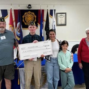 Legion Post 36 scholarship committee members present Alejandra Claro a $500 check as part of their new scholarship. Pictured, from left, are Brad Drummond, Chris Goodwin, Claro, her daughter and Sue Burge. Courtesy photo Scholarship