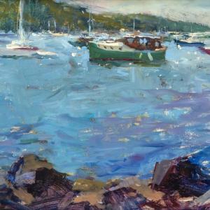"Little Green Boat" by Roberta Goschke, oil, 11” x 14." Courtesy of Ann Scanlan