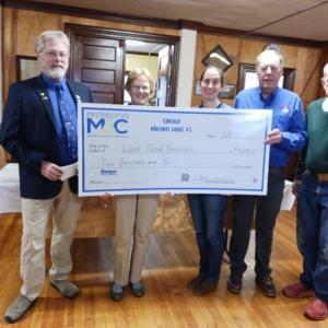 The Lincoln Lodge presentation on May 8. Pictured from left are  Worshipful Master Wayne Eugley, Marjorie DiVece of the Edgecomb Community Church, Brie DiPerri of St Philip’s Episcopal Church, Jeff Averill of Alna, and Paul Bonyun of Westport. Courtesy photo
