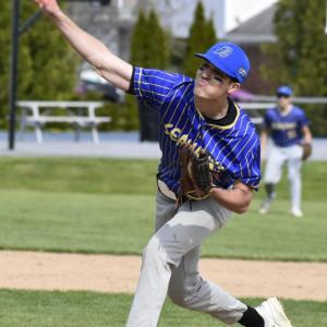 Aidric Canada pitches against Maranacook May 13. FRITZ FREUDENBERGER/Boothbay Register