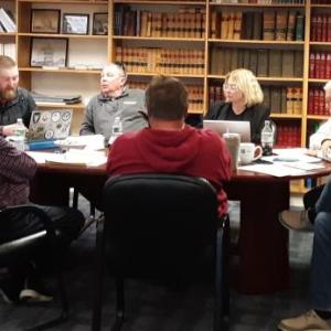 Members of the newly formed Boothbay region Future of Our Schools Committee meet May 2 at the Boothbay town office. JANE CARPENTER/Boothbay Register