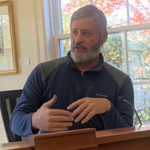 Town Manager Dan Bryer updated selectmen May 15 about the Future of Our Schools meeting and 2025 road paving spending. BILL PEARSON/Boothbay Register town manager