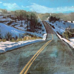 A juried show of works by MAG artist members is on exhibit in the second floor gallery. Shown here is Daybreak on the Hilltops by Brian Dubina of Alna.