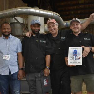 Mine Oyster Chef/Owner Ralph Smith (third from left) and his team accepting their Judge's First Place award at the 2025 Claw Down June 12. LISA KRISTOFF/Boothbay Register