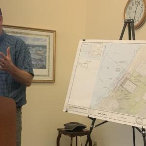 Michael Sabatini of Landmark Corporation Surveyors and Engineers addresses the Boothbay Planning Board June 18. BILL PEARSON/Boothbay Register Michael Sabatini