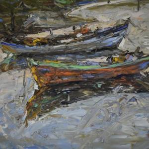 Vernon G. Broe painting with thick impasto paint application. East Boothbay Trading Co.