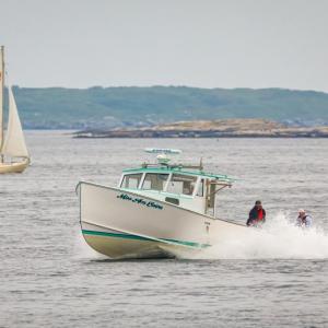 Robert Johnson racing Miss Ava Elaine at the Charlie Begin Memorial Lobster Boat Races June 14 in Boothbay Harbor. Mike Leonard Photo. 