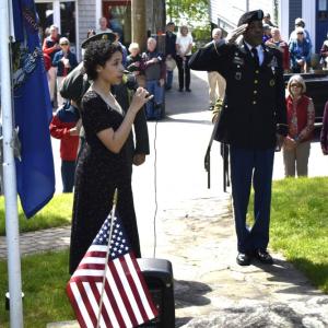 Imij Armstead singing the National Anthem during the Boothbay Harbor Memorial Day services. File photo