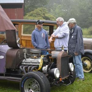 Mark Johnson (far left) of Union brought his 1922 Ford T-bucket to the Antique Auto Show, whose parts he inherited from his father in the 1980s. ISABELLE CURTIS/Boothbay Register