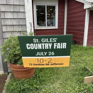 A sign for the St. Giles Fair, posted at Sheepscot General in Whitefield. Courtesy photo