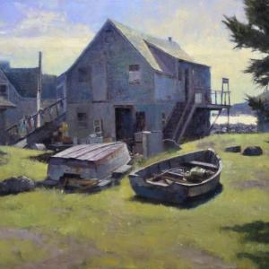 "Rowboats - Monhegan Island" - Neal Hughes - at Sylvan Gallery of Wiscasset. Courtesy of the gallery "Rowboats - Monhegan Island" - Neal Hughes.