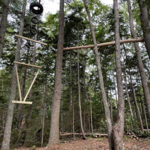 "Vertical Playpen," left, and "Cat Walk," right, are two of the elements in the new challenge course at BRHS. FRITZ FREUDENBERGER/Boothbay Register