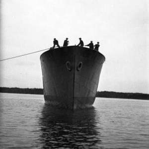 Launch of Seiner’s sister ship, Harvard, circa 1925. Courtesy of Boothbay Region Historical Society