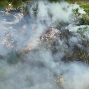 Photo from drone during Jefferson field and house fire. Used to determine if the fire department had adequate hose length to reach the fire. Courtesy LCSO 
