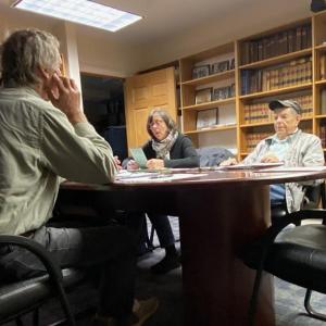 Boothbay Region Cemetery district trustees, from left, Howard Friant, treasurer Patty Minerich and President Bernard "Skip" MacPhee talk columbariums. ISABELLE CURTIS/Boothbay Register