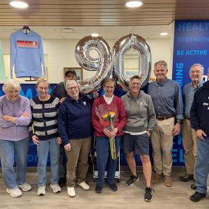 The Boothbay Region YMCA staff recently celebrated Pat Fraker's 90th birthday. Courtesy of BRYMCA