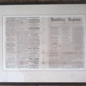 The framed Feb. 17, 1877 edition of the Boothbay Register. Courtesy of Scott Cohoon