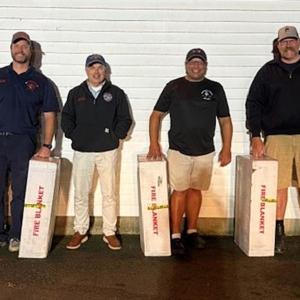 Boothbay Region Lions Club purchased three EV blankets and presented them to the Boothbay Harbor Fire Dept., Boothbay Fire Dept. and Southport Fire Dept. The pic was taken during the Fire Prevention event on Oct. 7. Accepting the blankets with Lions Club member Glenn Tilton, second from left, are Tim Pinkham, asst. chief, Boothbay Fire; Nick Upham, chief, Boothbay Harbor Fire; and Adam Harkins, asst. chief, Southport Fire. Courtesy photo
Boothbay Region Lions Club purchased three EV blankets and presented them to the Boothbay Harbor Fire Dept., Boothbay Fire Dept. and Southport Fire Dept. The pic was taken during the Fire Prevention event on Oct. 7. Accepting the blankets with Lions Club member Glenn Tilton, second from left, are Tim Pinkham, asst. chief, Boothbay Fire; Nick Upham, chief, Boothbay Harbor Fire; and Adam Harkins, asst. chief, Southport Fire. Courtesy photo