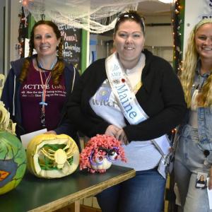 After much debate, judges Tracy Warlick, Katie Cunningham and Heather Legendre settle on the winners for this year's pumpkin decorating competition. ISABELLE CURTIS/Boothbay Register