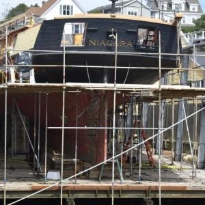 US Brig Niagara, at the Bristol Marine shipyard in Boothbay Harbor. FRITZ FREUDENBERGER/Boothbay Register