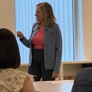 Retired federal prosecutor, Margaret Groban, discusses federal response to domestic violence and firearms during a New Hope Midcoast event. ISABELLE CURTIS/Boothbay Register