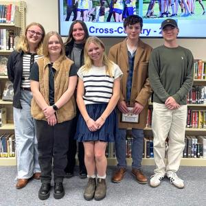 The cross-country team seniors. Clockwise, from top left, Hanna Kreft, Rose Campbell, Ross Gaffney, Nathan Percival, Maddie Andreasen, and Abby Orchard. FRITZ FREUDENBERGER/Boothbay Register