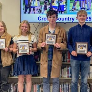 Plaque winners, from left to right, Lexi Hughes, Abby Orchard, Maddie Andreasen, Ross Gaffney, Jackson Zehm, and AJ Crocker. FRITZ FREUDENBERGER/Boothbay Register