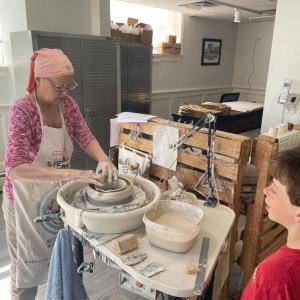 Julie Moore at her studio in Boothbay Harbor, Maine May 2022. Photo taken by daughter-in-law Sarah Meyers