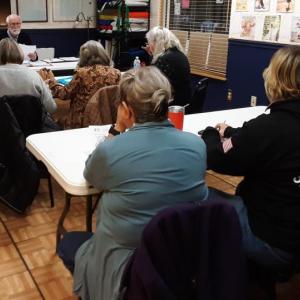 Chair Gerald Homer addresses members of the Boothbay Community Center's board of directors at its annual meeting on Monday, November 17. JANE CARPENTER/Boothbay Register