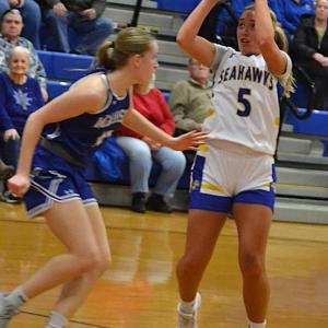 Tatum French shoots from just inside the arc against Madison on Monday, Jan. 19. BILL PEARSON/Boothbay Register