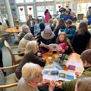 Third graders and St. Andrews Village residents gather for valentines and bird discussions. Courtesy photo