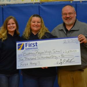 First National Bank's First Hoop donation to Boothbay Region High School. Courtesy of FNB 