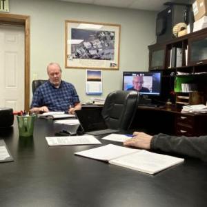 Chair Deryl Kipp joins via Zoom during a March 3 BHSD trustee meeting. ISABELLE CURTIS/Boothbay Register