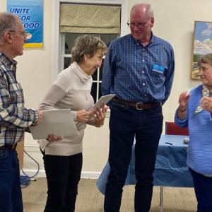 Rotarians Vicki Haugen and Jeff Long welcome new members Loretta Steeves and Bob McKane. Courtesy photo